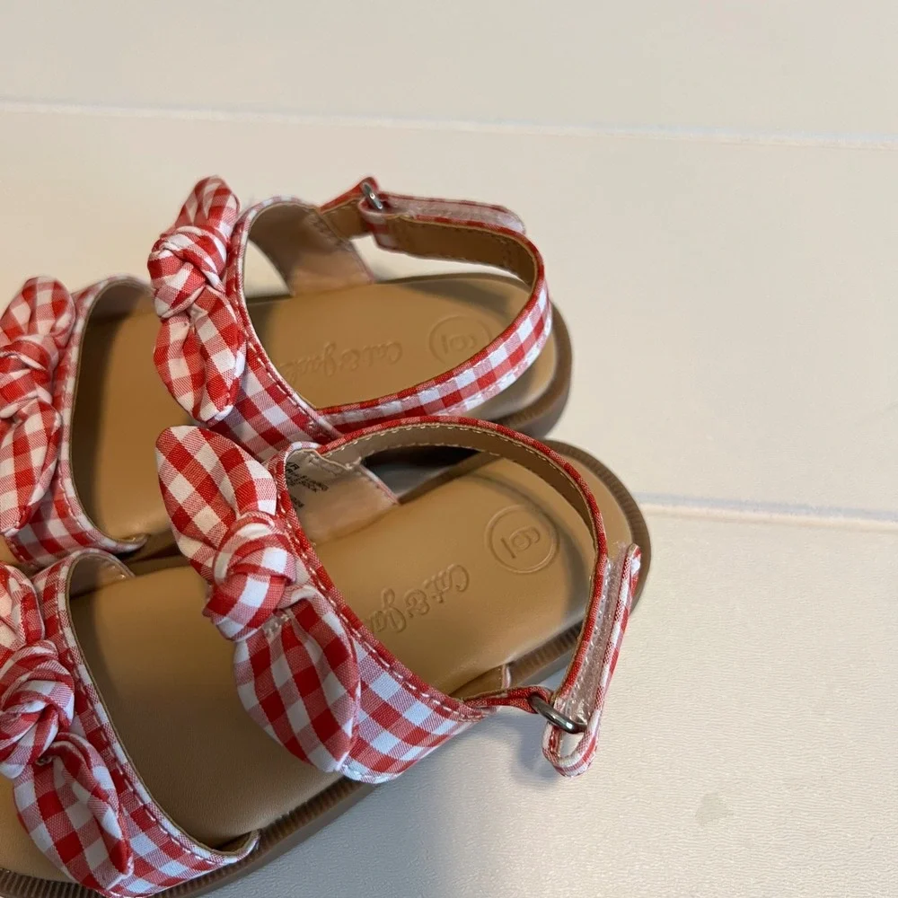 Cat & Jack Toddler Girls Red Gingham Bow Sandals Size 6 Hook Loop Strap